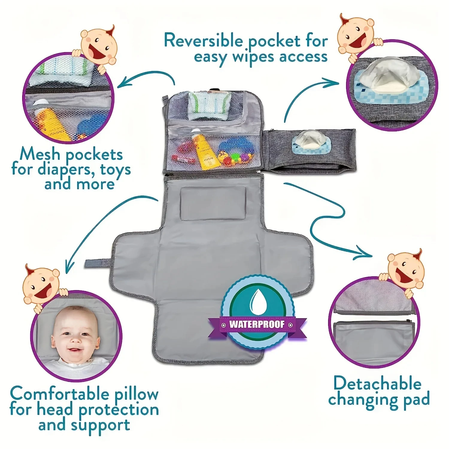 Newborn Extended Waterproof Travel Changing Station Portable Baby Mat Diaper Changing Pad