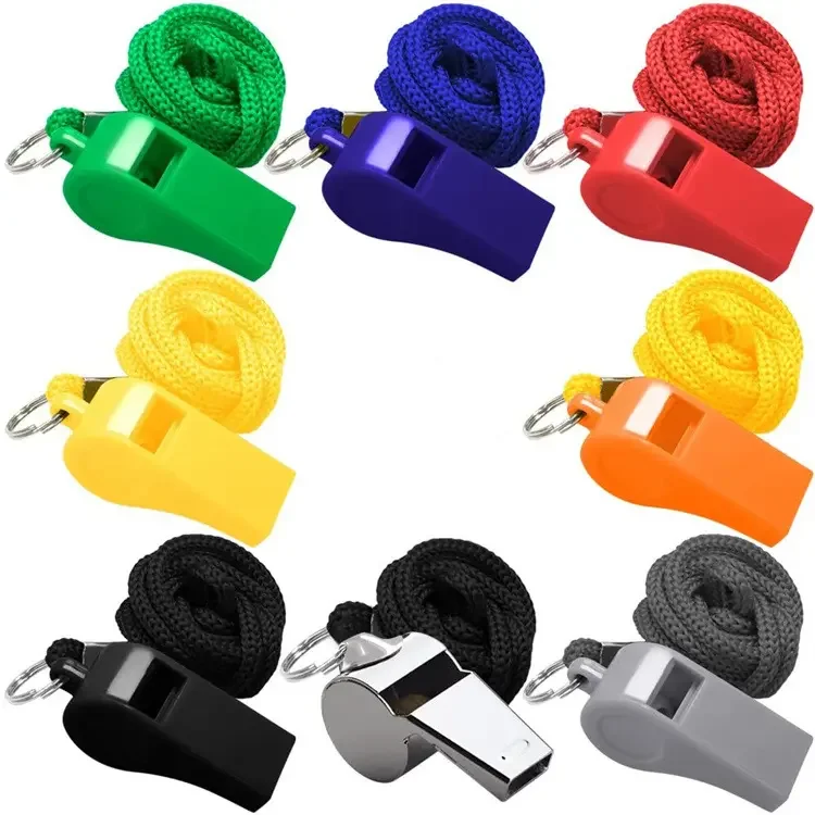 Wholesale ABS material Colorful Custom Logo Whistles with Lanyard for Outdoor Whistle Sports Training Referee Whistle