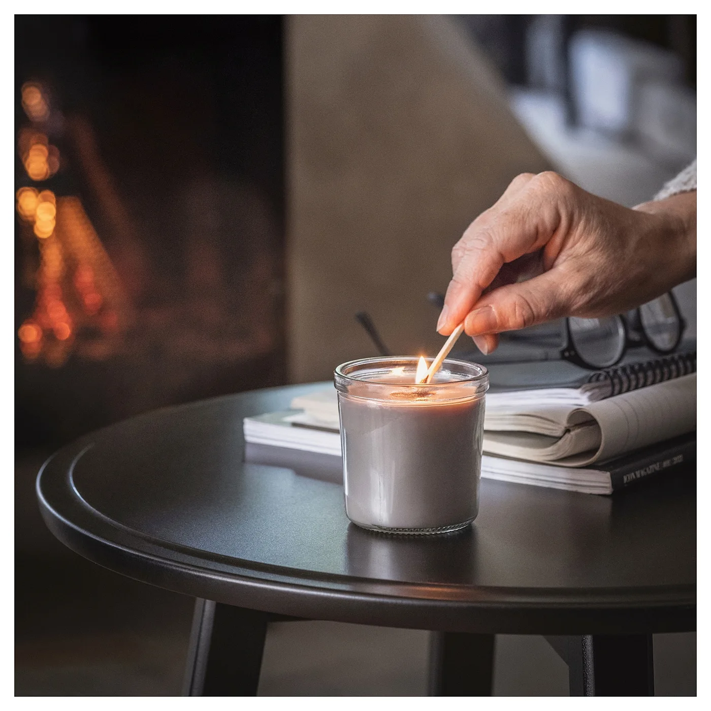 Wholesale hot sale Low price promotion ENSTAKA scented candle in glass Bonfire/grey 20 hr