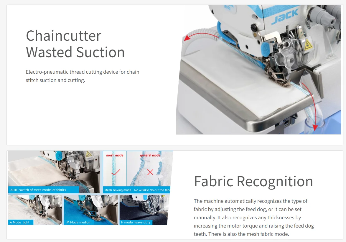 JACK C10+ Cylinder Bed Overlock Sewing Machine With Touch Screen Panel