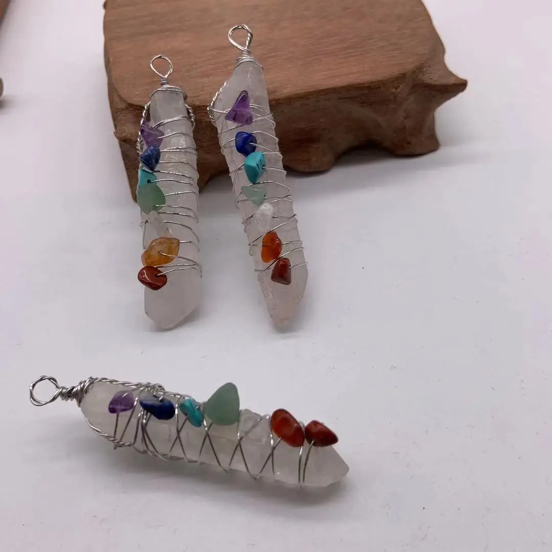 Reiki Healing Jewelry Natural Stone Pendant Wire Wrap Hexagonal Amethysts Quartz Crystal Necklace Pendulum 7 Chakra Stone