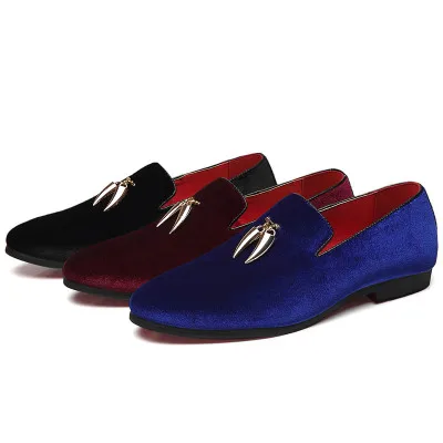 Wholesale Slip-On men dress shoes velvet black blue loafer shoes ZJ490