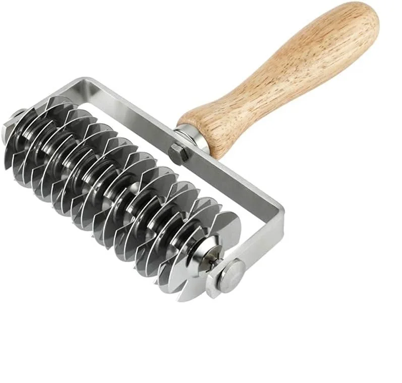 Lattice Cutter Dough Lattice Roller Cutter Baking Tool Cookie Pie Pizza Bread Pastry Crust Roller Cutter with Wood Handle