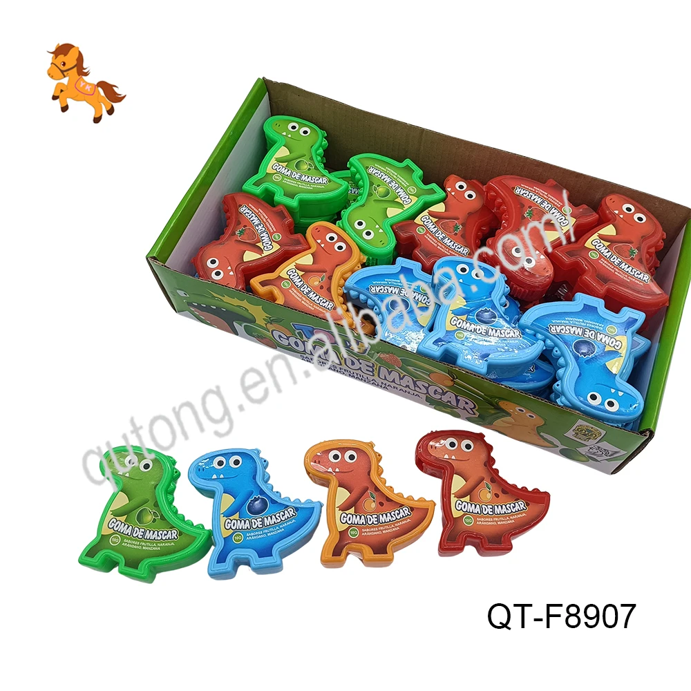10grams roll in Cartoon Dinosaur Plastic container bubble gum candy With Tattoo Sticker