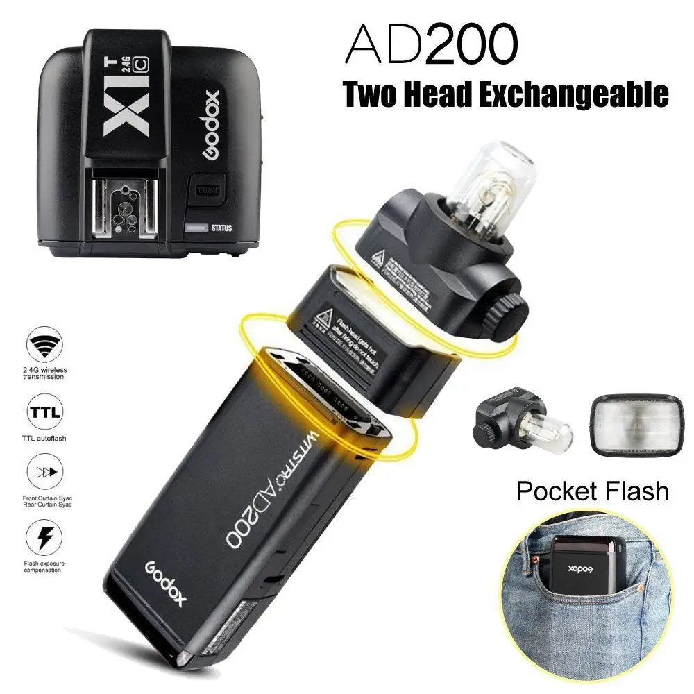 GODOX AD200 TTL 2.4G HSS 1/8000s Pocket Flash Light speedlite