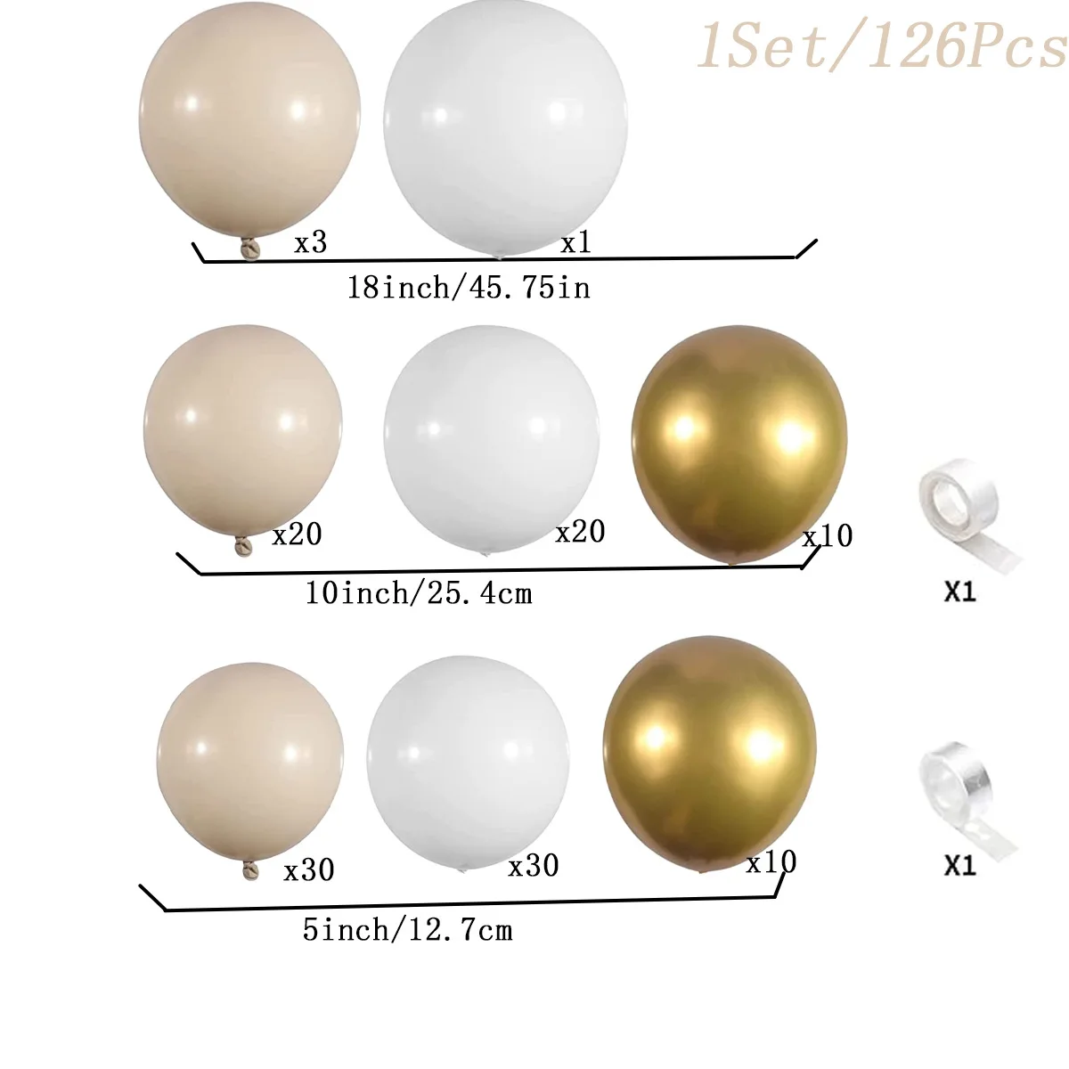 White Sand Gold Balloons 126PCS Nude Metallic Latex Balloons for Boho Wedding Birthday Backdrop Balloons Garland Arch Kit