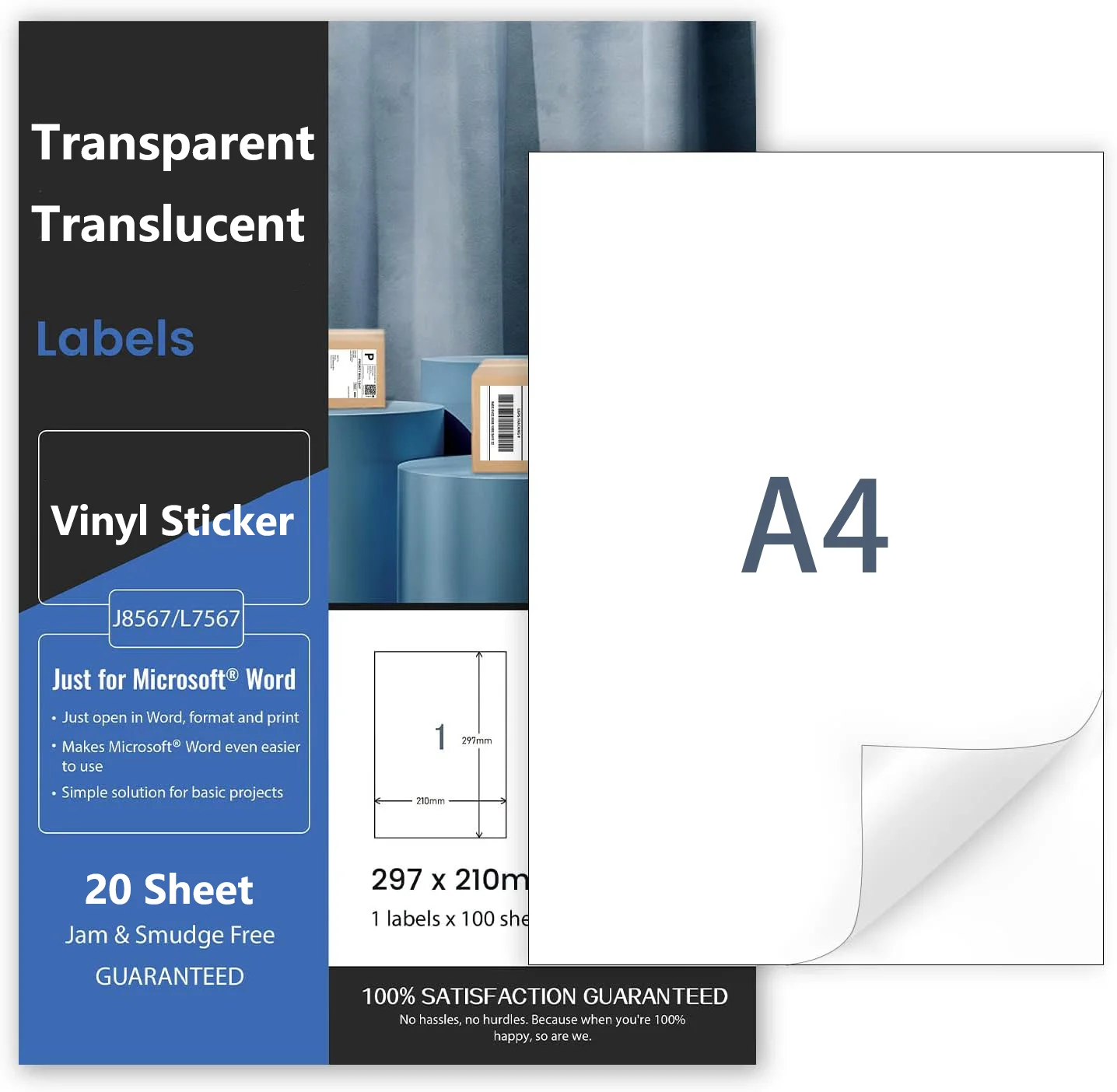 High quality Clear Self Adhesive A4 Waterproof Label Inkjet Stickers Paper Full Sheet Transparent Vinyl Sticker Printer Paper
