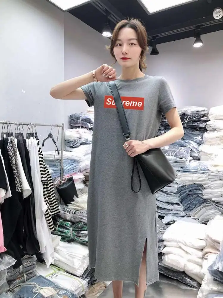 2022 Cheap Wholesale Lady Maxi Split Dress Funny Print Summer Casual Dresses