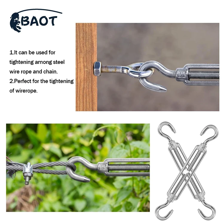 BAOT Heavy Duty Galvanized Hook and Eye Turnbuckle with Rigging Screw 6mm