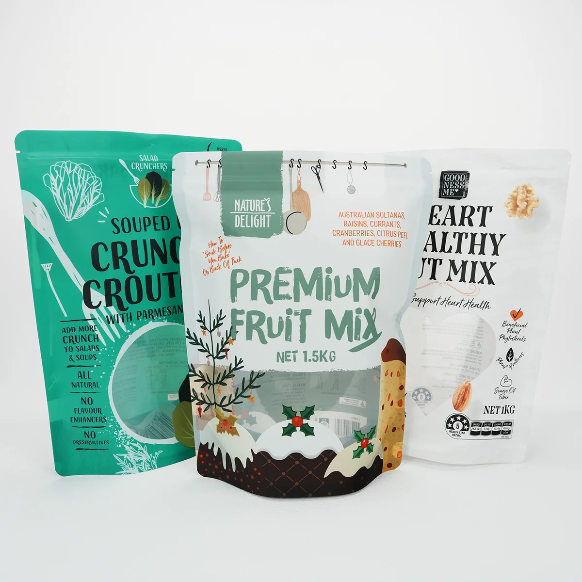 Various styles of customized printed bean rice popcorn gingerbread snack waterproof plastic stand-up bags with brand logo