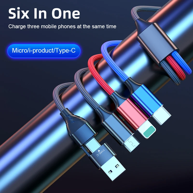  2021 Новый 6 в 1 USB-кабель для зарядки Type C кабель Micro USB телефонный iPhone Samsung