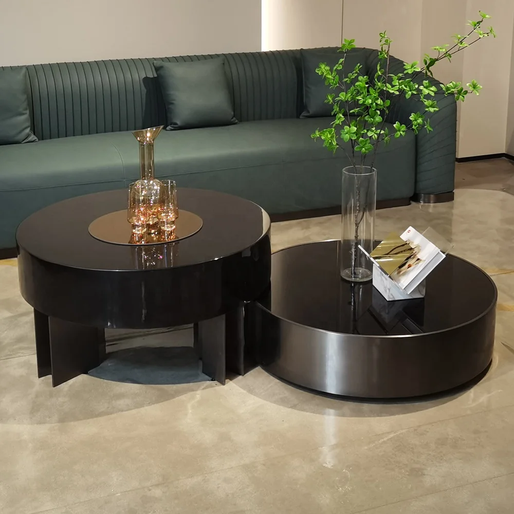 Modern coffee table set living room furniture stainless steel tempered glass coffee table sets