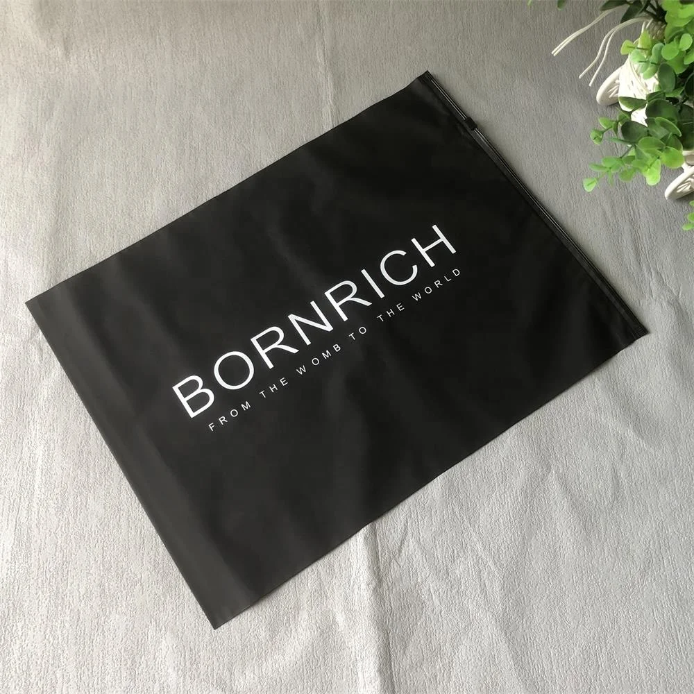 Custom own logo high quality waterproof eva black frosted zipper bag for clothing