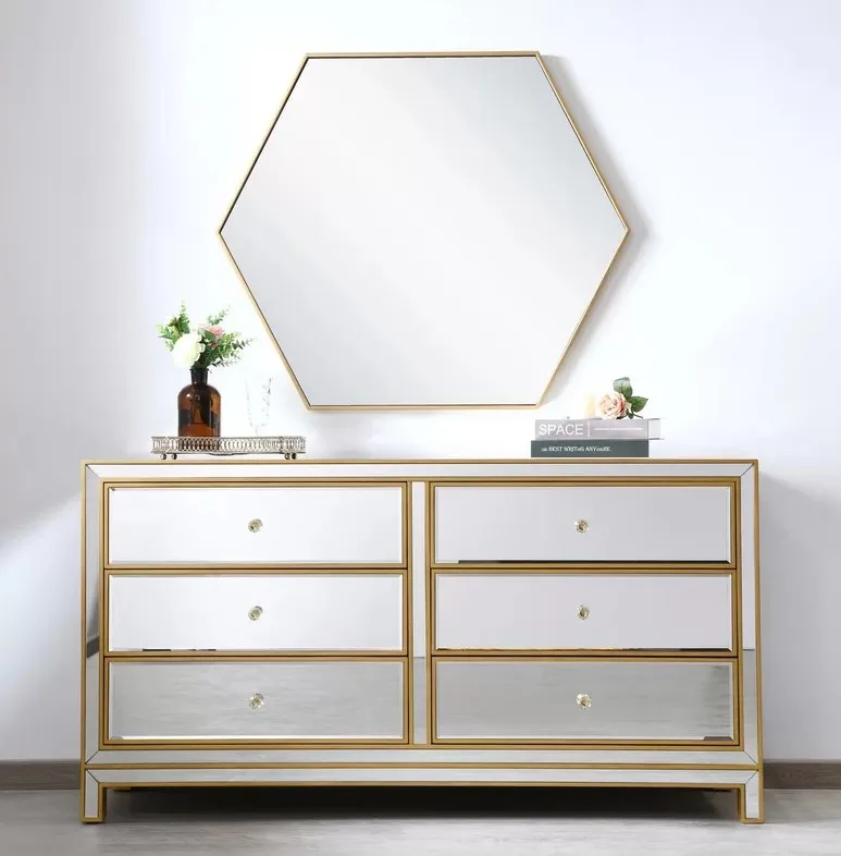 High Quality Modern Fashionable 6 Drawer Double Dresser Crystal Handle Living Room Cabinets Mirrored Chest of Drawer