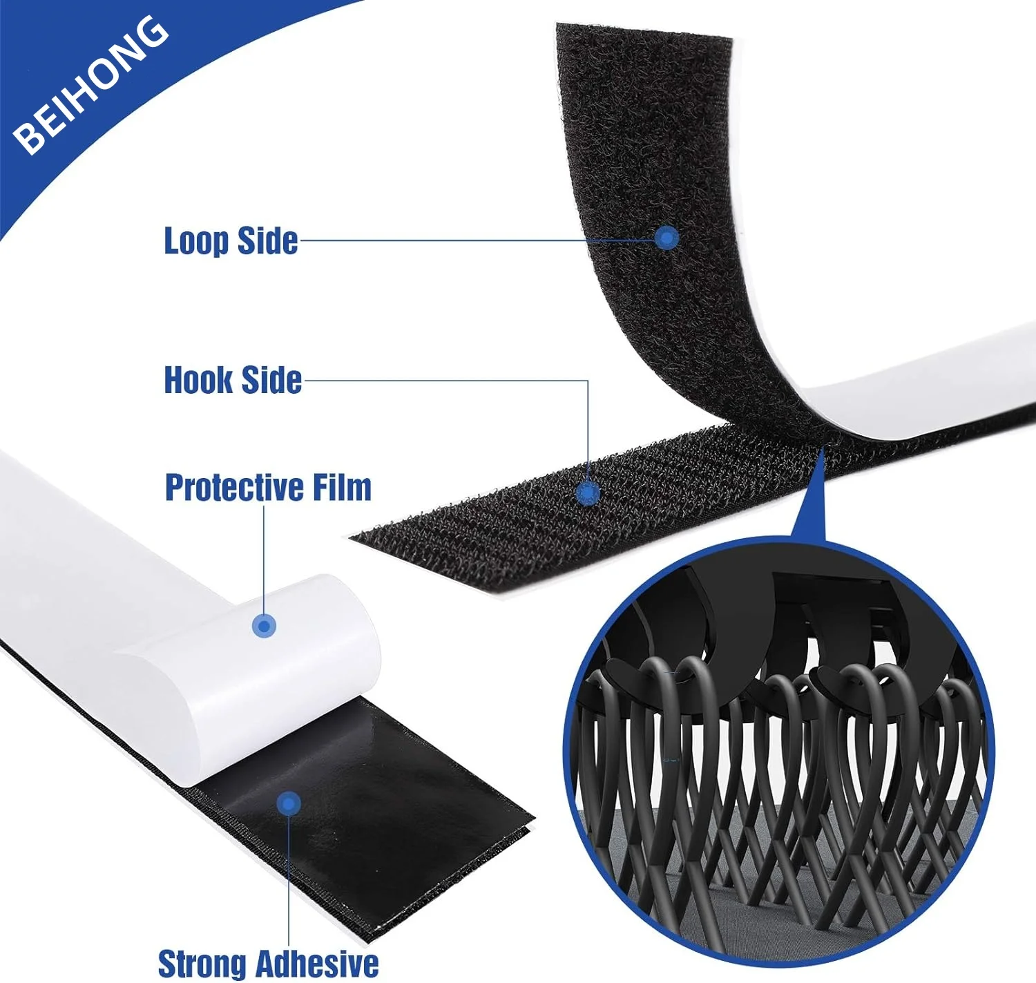 2mm x 8 mMultipurpose Velcroes Customized White Hook and Loop Tape Sticky Back Self Adhesive Hook & Loop Nylon Tape