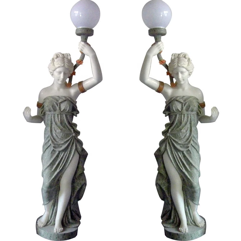 lifesize marble women lady light sculptures statue with lamp light on the head