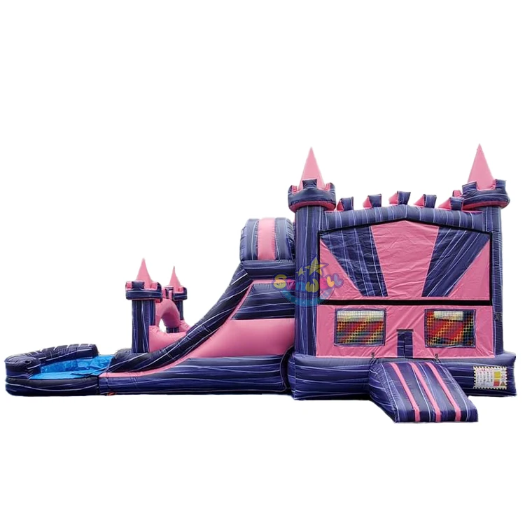 Pink Inflatable bouncer jumping castle slide commercial bounce house with slide bounce house water slide combo for sale