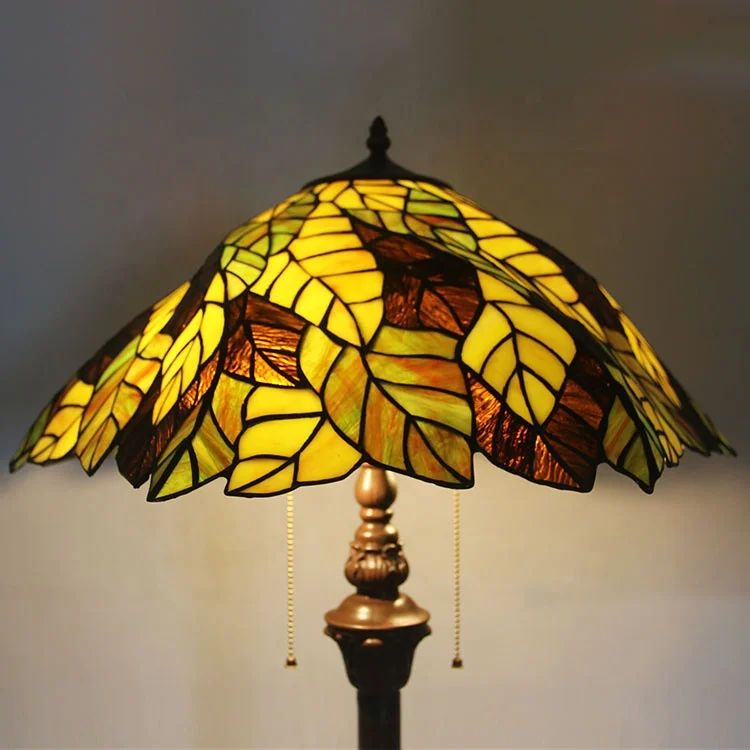 LongHuiJing 16 Inch Stained Glass Tiffany Floor Lamp with Tiffany leaf Shade