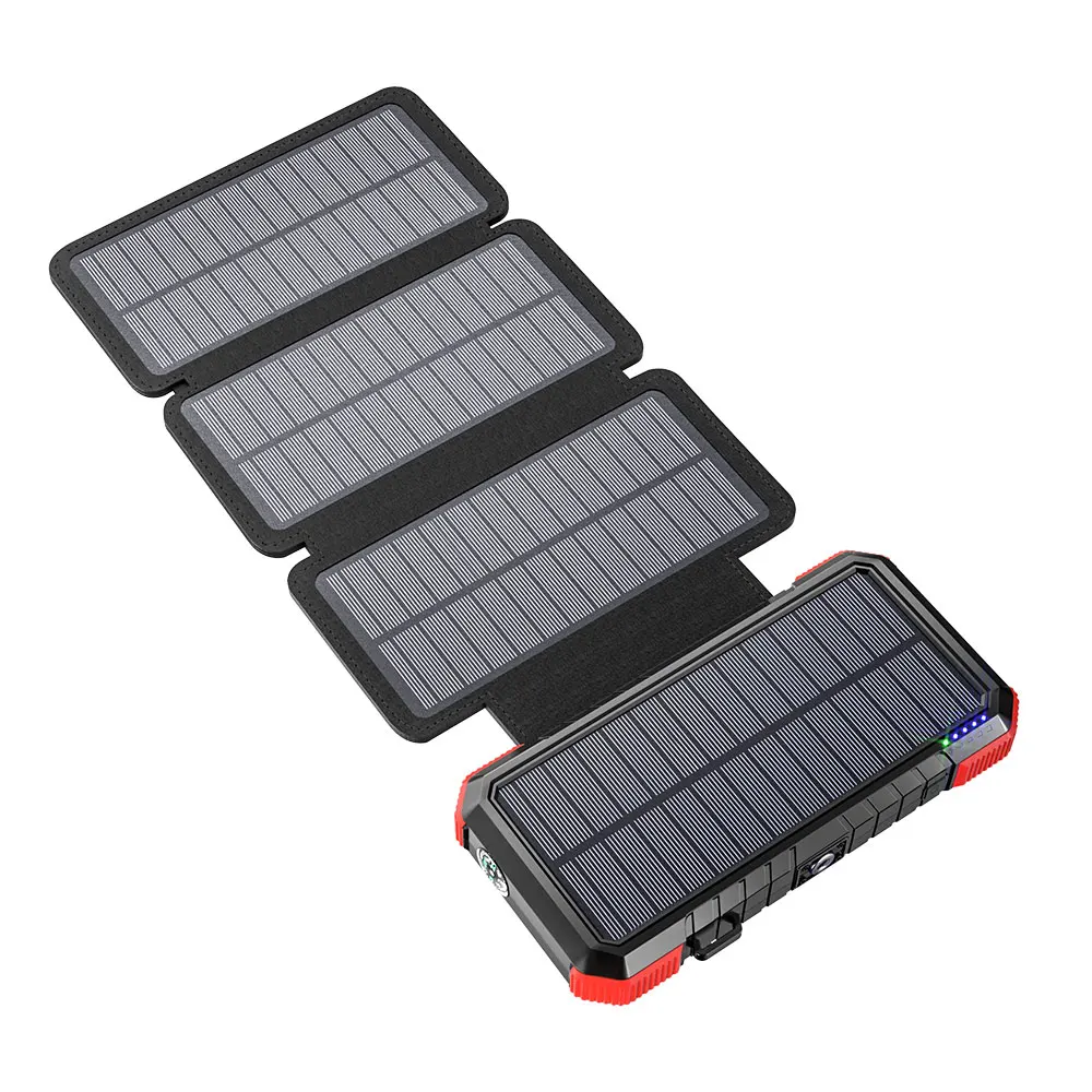 Warehouse 20,000 mAh Power Bank PD 18W CE Certificate With 4 Solar Panel For Outdoor Fast Charger Power Bank