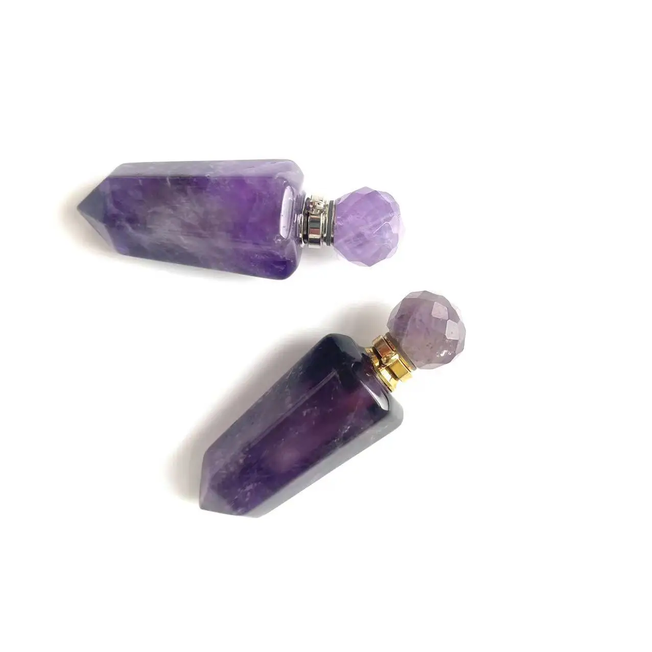 Natural gemstone quartz amethyst mini crystal perfume  bottle for necklace