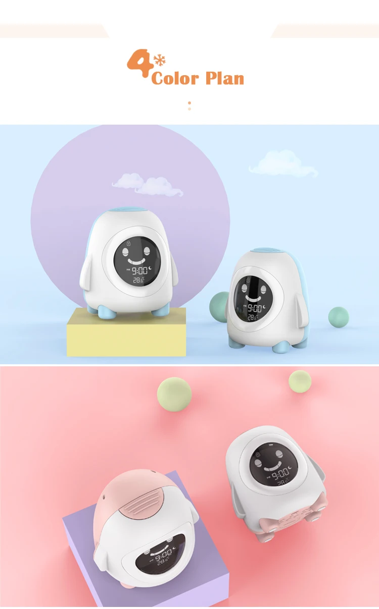 New sleep training ok to wake up kids alarm clock with colorful lights for bed room