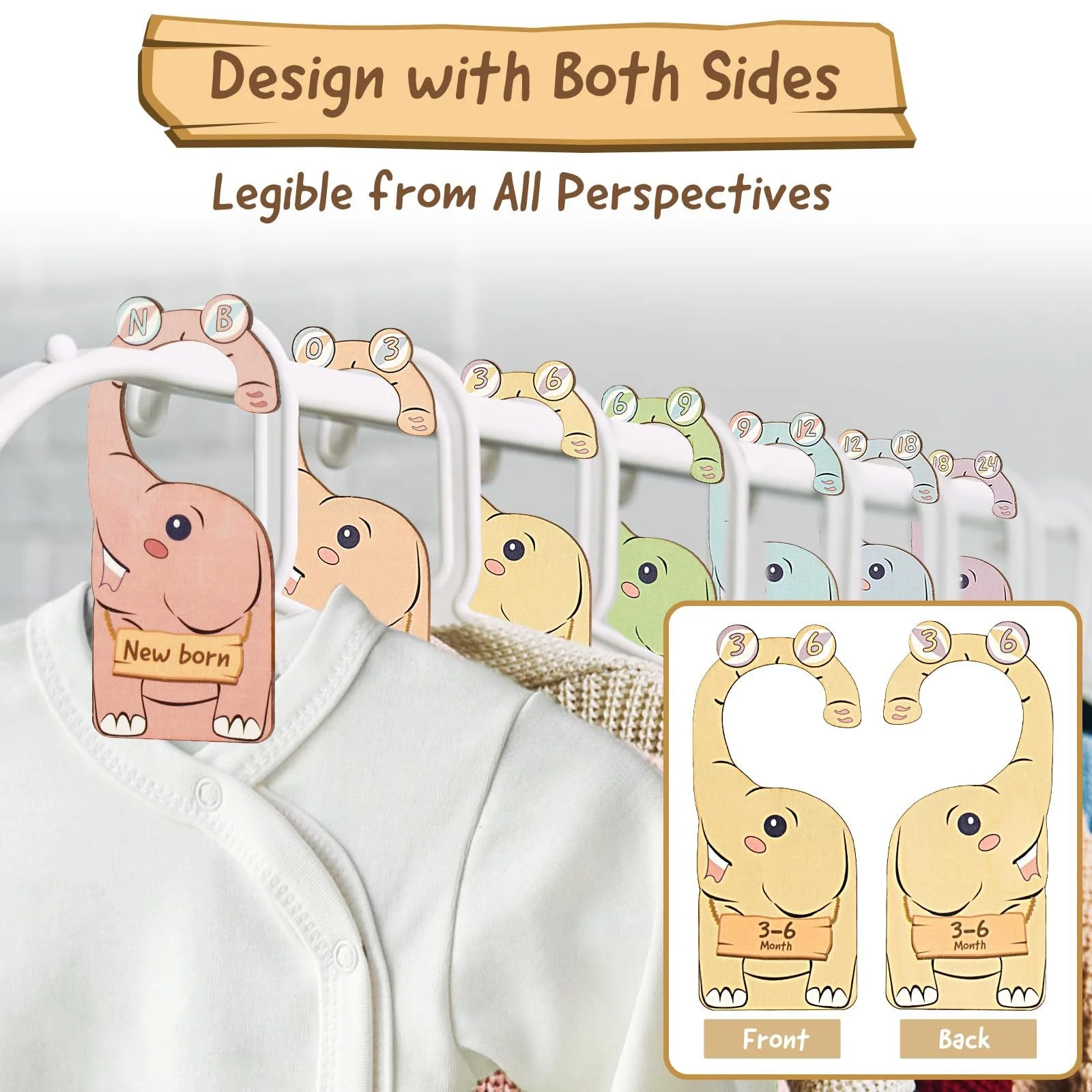 Factory direct selling baby clothes divider wooden double-sided UV printing animal printing baby wardrobe divider