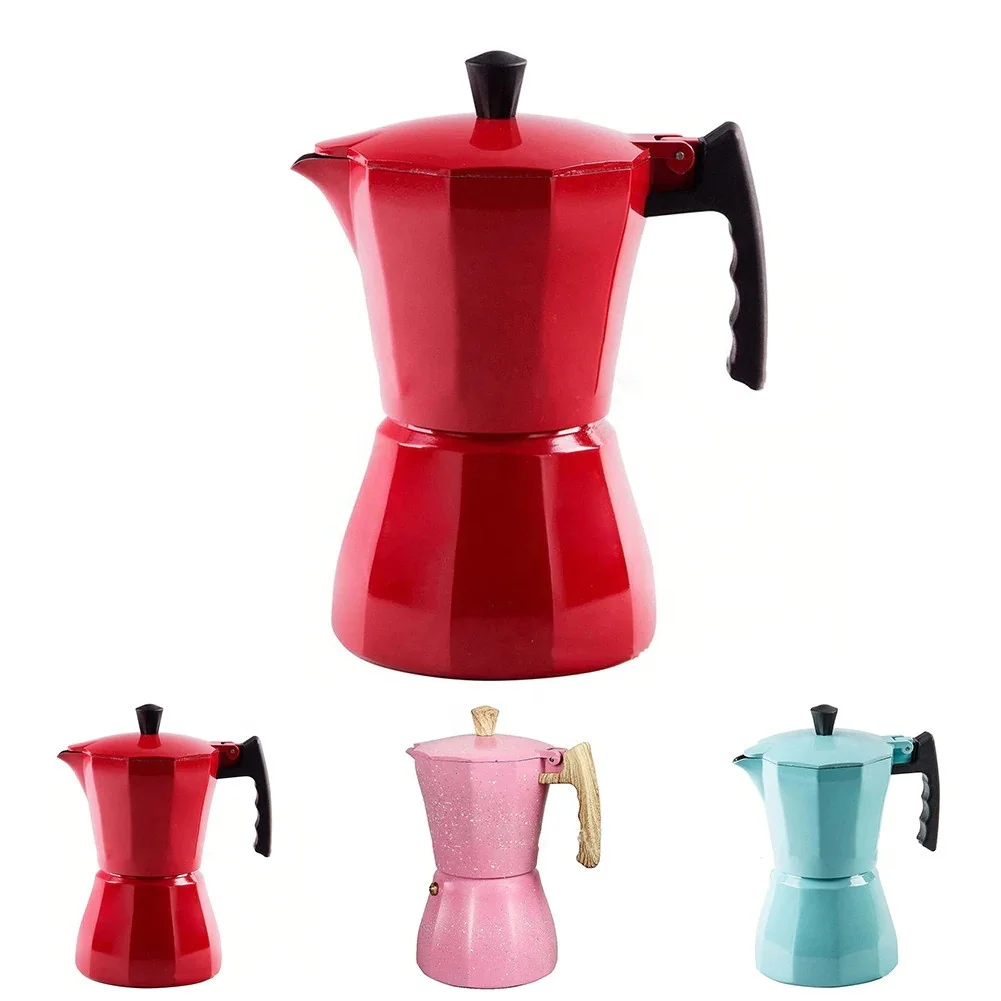 2022 New Design Portable Aluminum Espresso Coffee Maker machine moka pot with wooden handle for kitchen