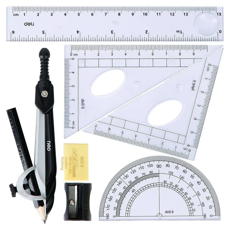 Deli 72150 Compass ruler seven-piece set Exam Engineering Technology Compass Student Set diameter of 30 cm circle high quality