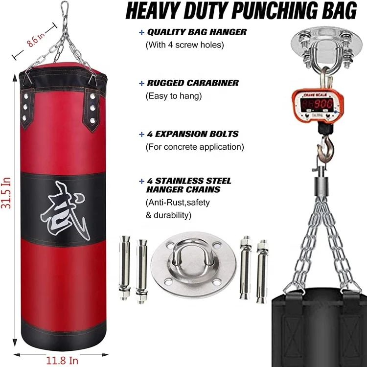 Wellshow Sport Hanging Punching Bag Set UNFILLED Heavy Boxing Kickboxing Bag Punching Bag Hangers for Adults Kids