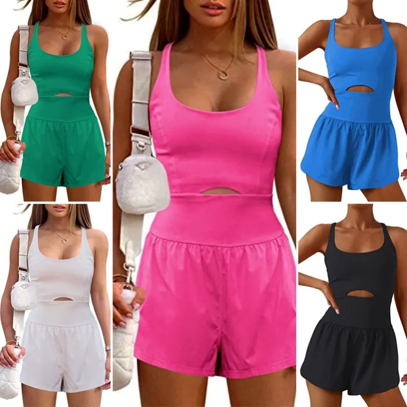 Yoga Shorts Hollow Cross Beautiful Back Loose Comfortable Fitness Clothing Backless playsuits Jumpsuit
