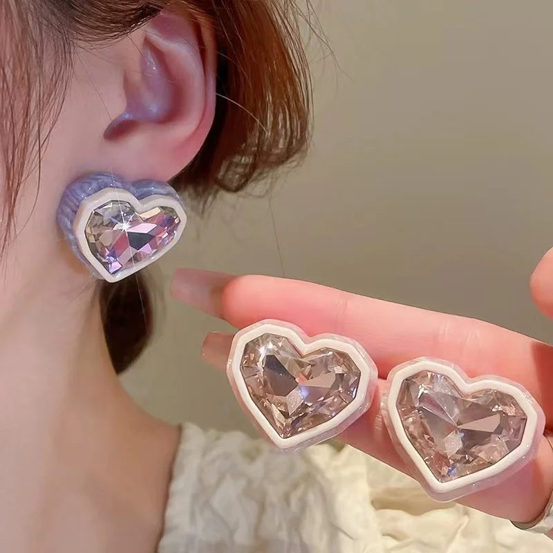 designer jewelry women trendy Cultivated diamonds big diamond stud crystal heart earring