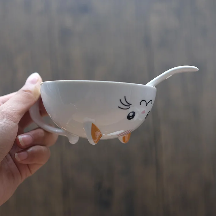 Керамическая чашка в форме милого котенка для кофе молока кокосовый сыр с десертной тарелкой пригодная микроволновой печи