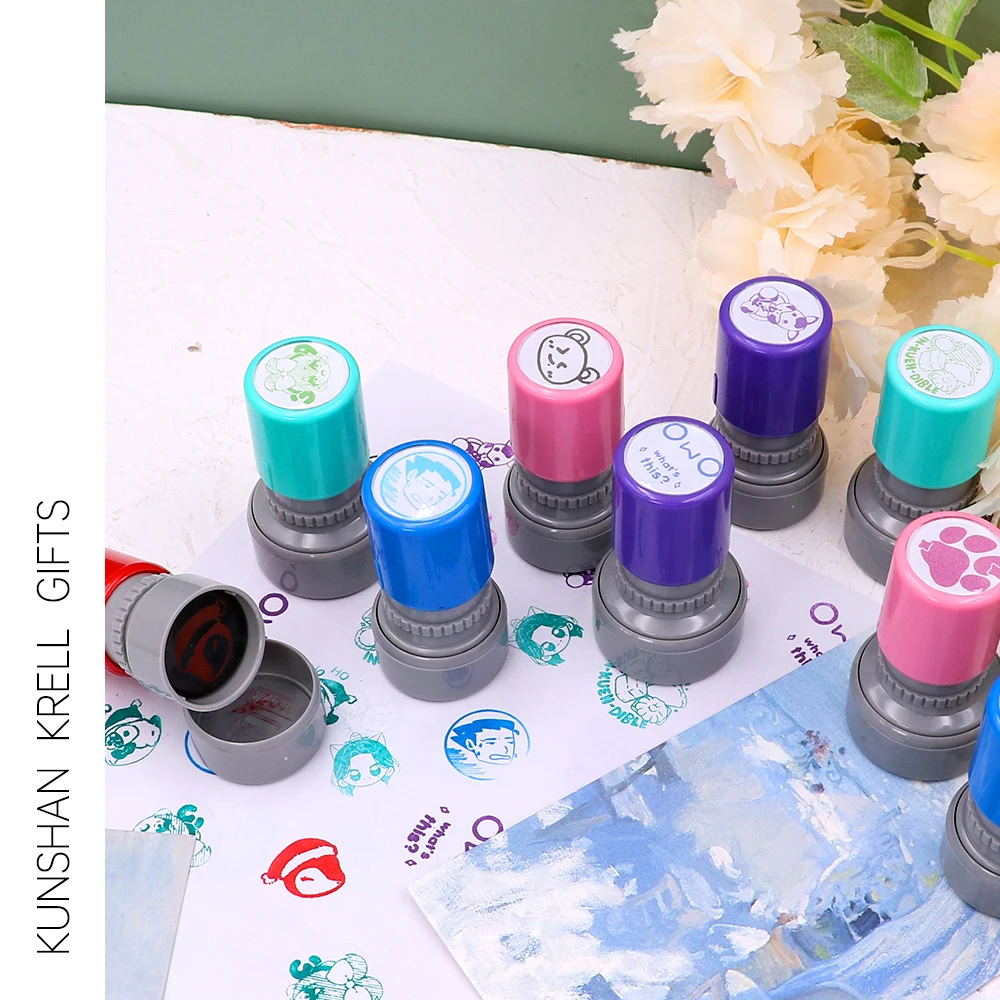 Custom color office seal stationery cartoon plastic ink seal self inking stamp custom self-inking stamps gifts