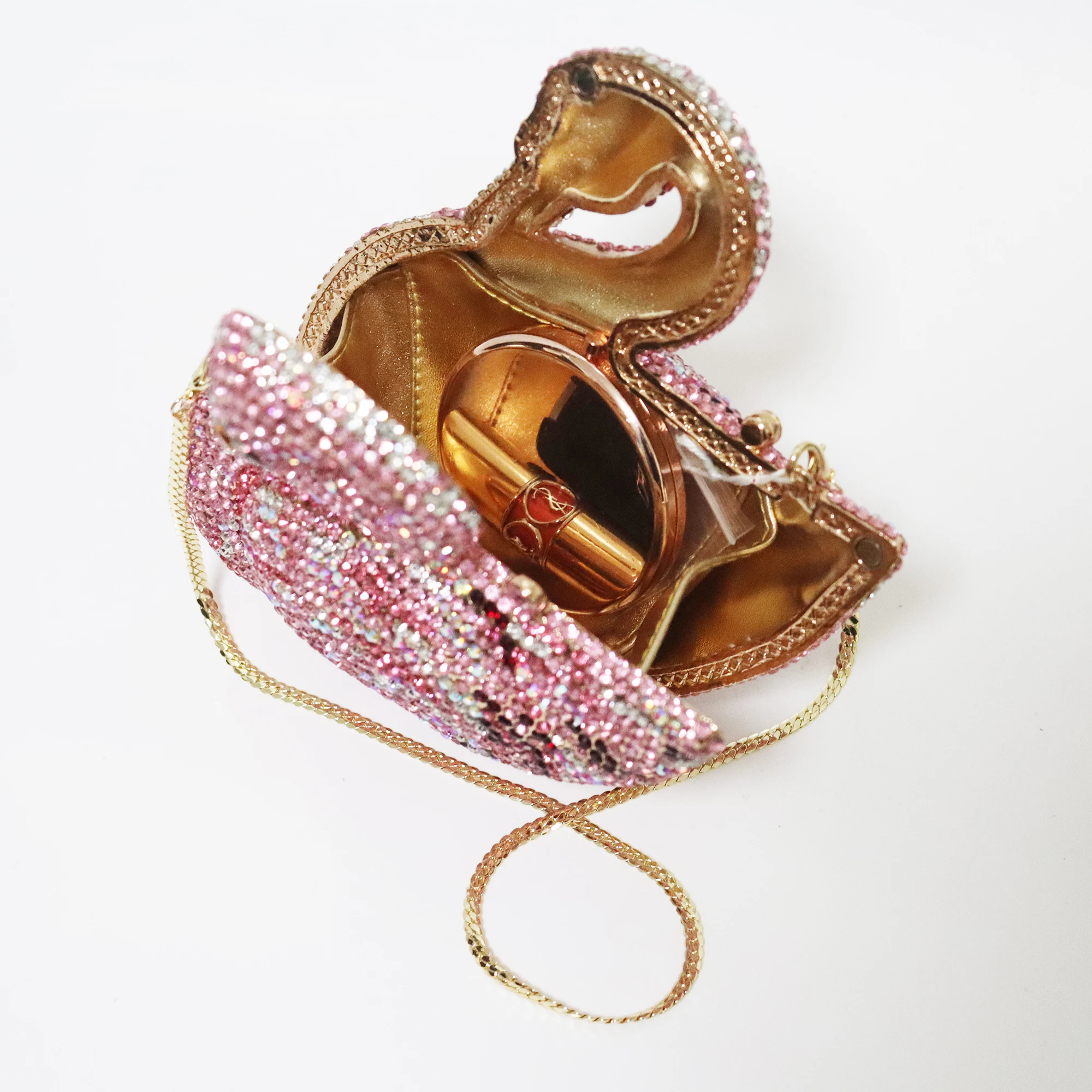 New Luxury Crystal Rhinestone Stones Wedding Party Dinner Evening Pouch Swan Shaped Lady Bridal Purses Design Clutch Hand Bags