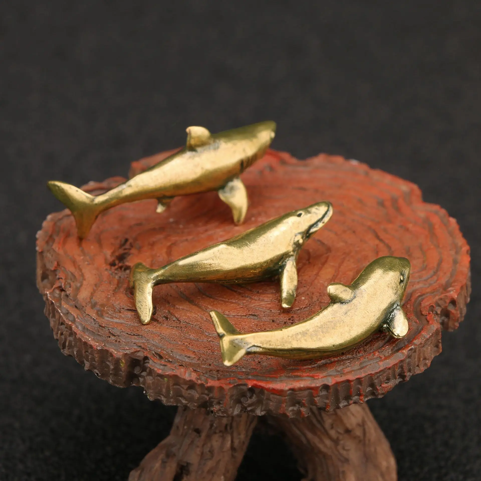 Brass ornaments dolphin shark whale marine life antique old bronze carving crafts