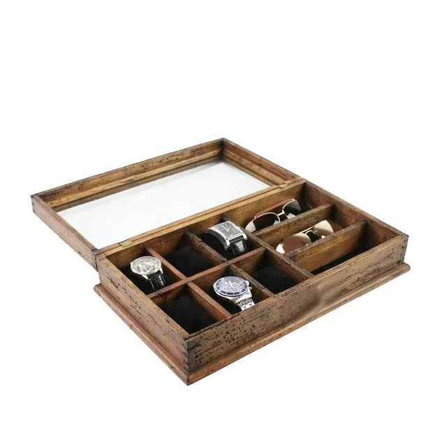 antique vintage looking watch sun glasses wooden boxes