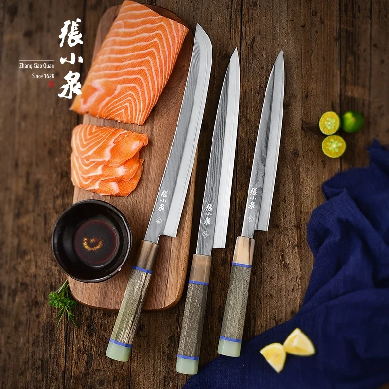 Japanese sashimi knife ebony horn g10 handle damascus sushi knife