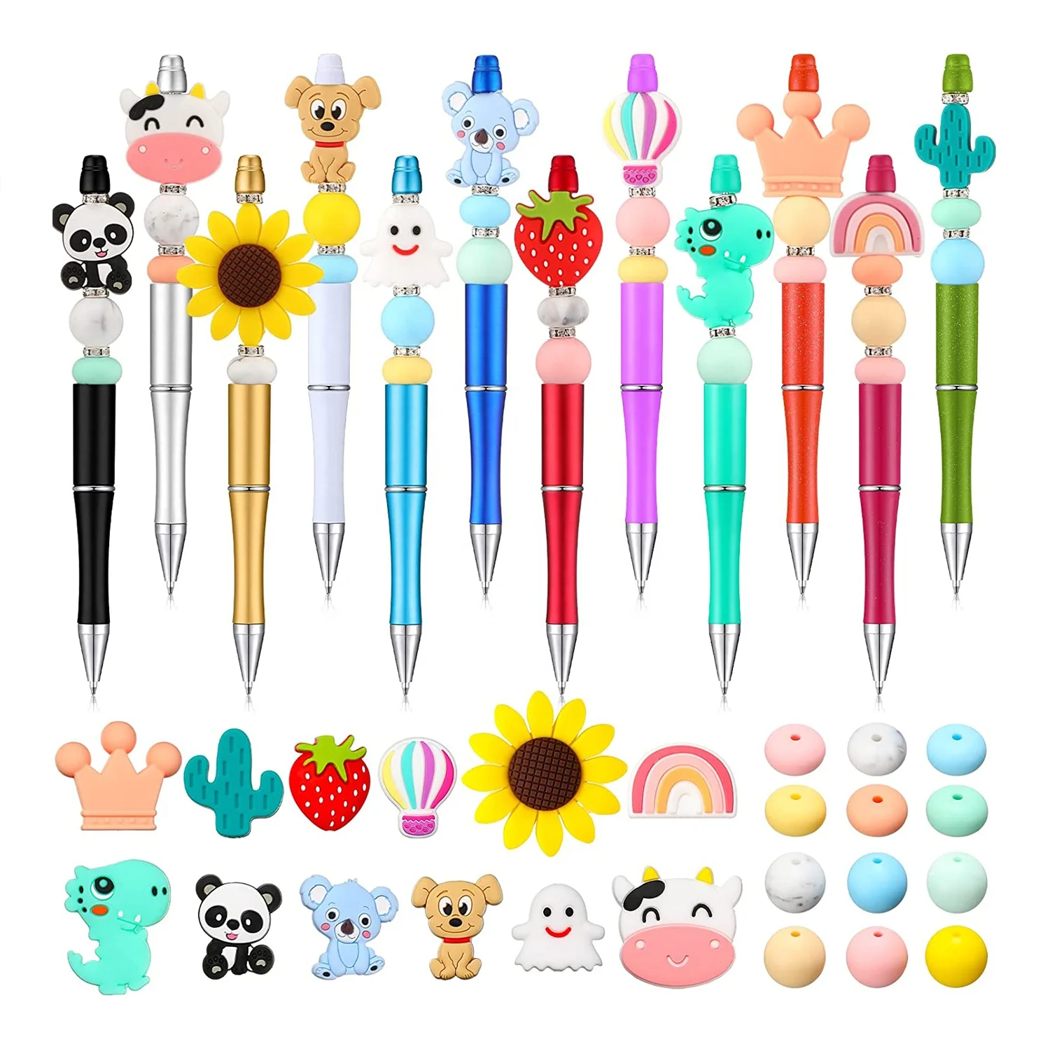 Best Selling Food Grade DIY Pacific Chain Beaded Pen Accessory Peach Love Charms Focal Beads Pen