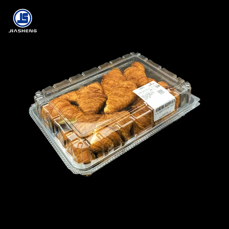 Clear rectangular clamshell plastic boxes croissant strawberry cake boxes for take away desserts packaging