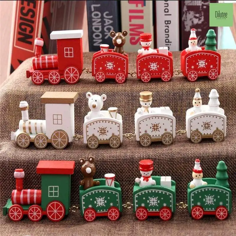 Traditional Charming Creative Christmas Wooden Train Tree Ornament Decoration Wood Educational Gift Wooden Xmas Santa Claus