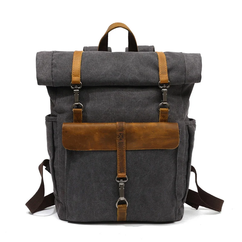 Vintage waterproof canvas outdoor travel roll top pack fashion sport backpack