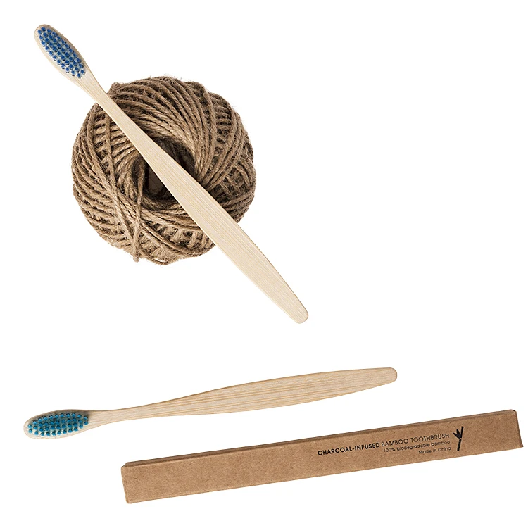 Adult Bamboo Toothbrush with medium bristled biodegradable bamboo toothbrushes in a recyclable, plastic free box.