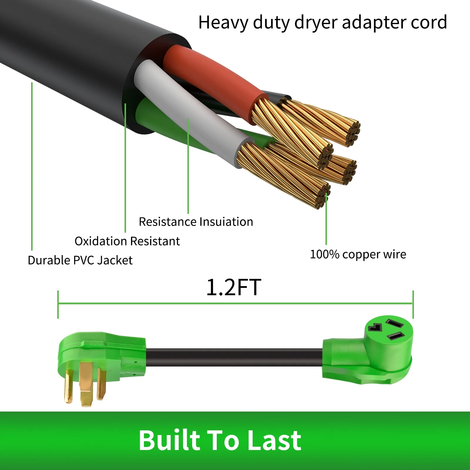Dryer Adapter Cord NEMA 14-30P Male to 10-30R Female ,30A 250V Range Cord Adapter, ETL Listed for Camper RV