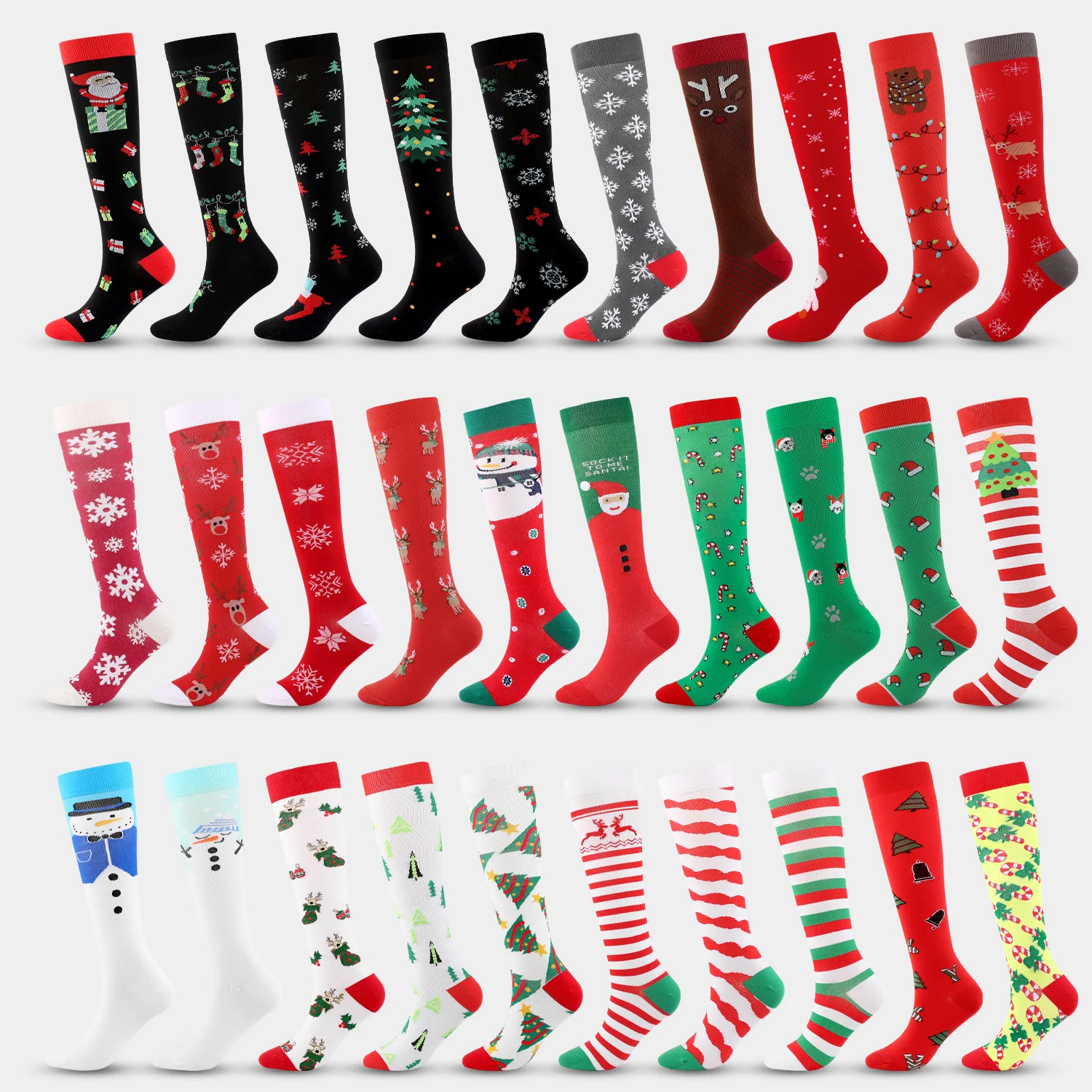 Festival Christmas  Elk Hat Santa Claus sock Compression Sport Football Cycling Grip Men Anti Slip Socks