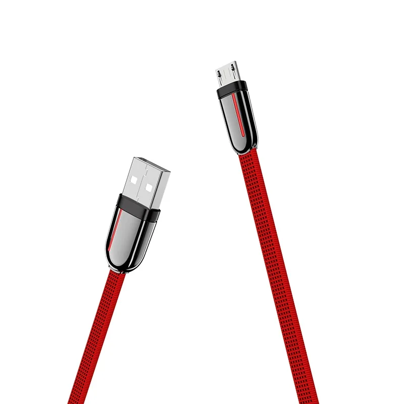 HOCO Hot Sale U74 Zinc Alloy Flat USB 2.0 Male Micro Braided Charging Data Cable for Android Phone