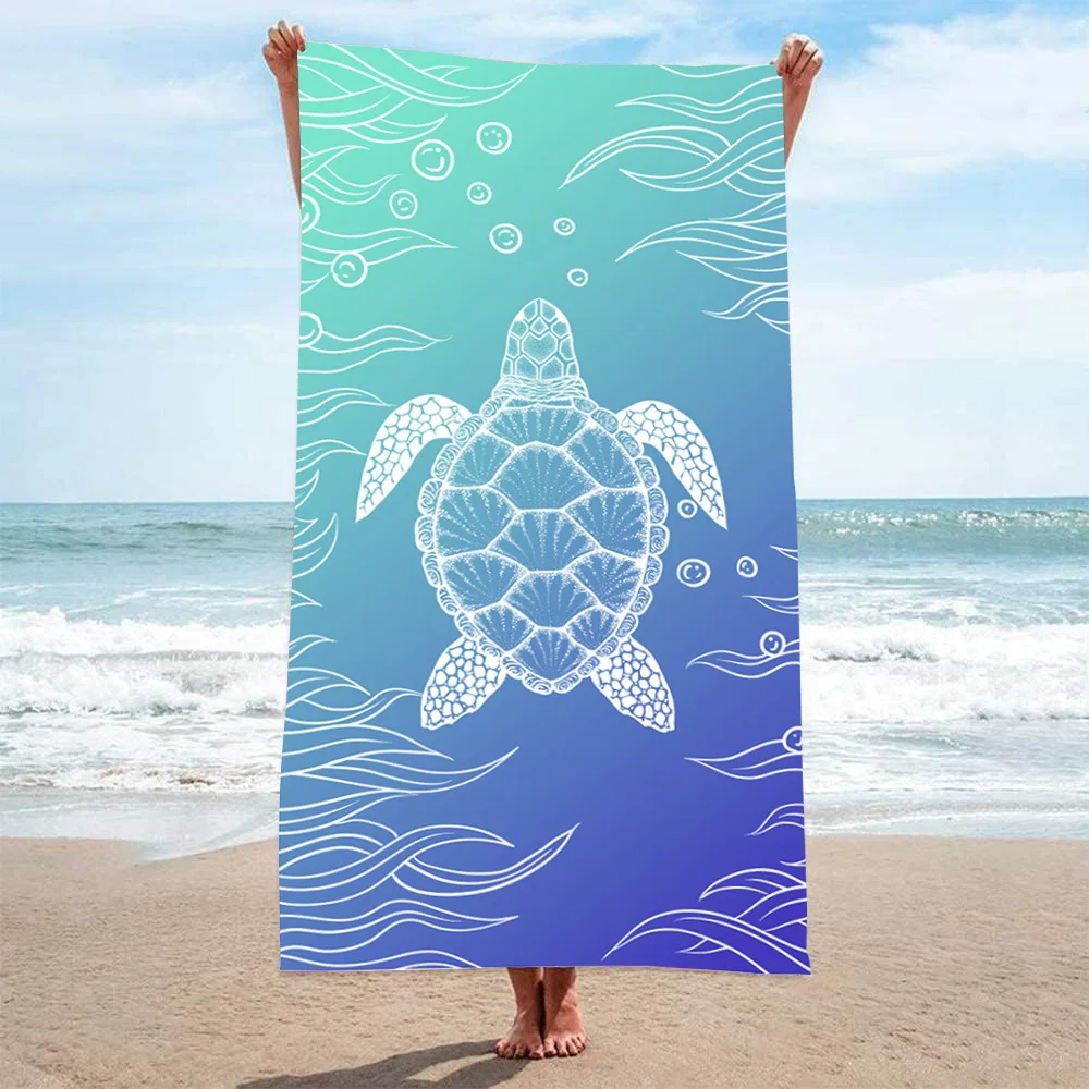 Big turtle print beach towel 27.5x55.1 inches microfiber swimming bath towel for kids and adults quick dry and super absorbent