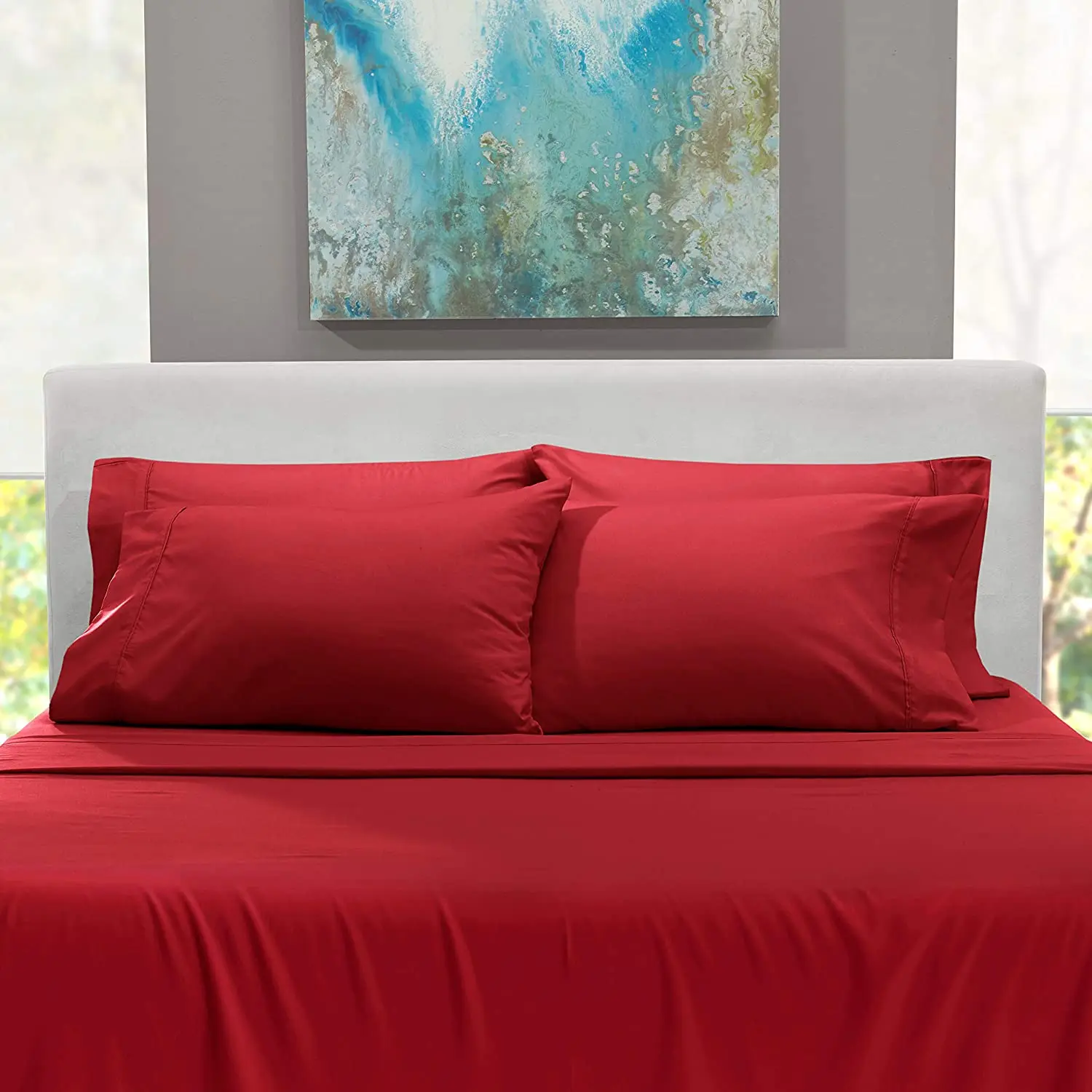 Newest bed sheet 75gsm brushed microfiber bedding set for bedroom for Red color