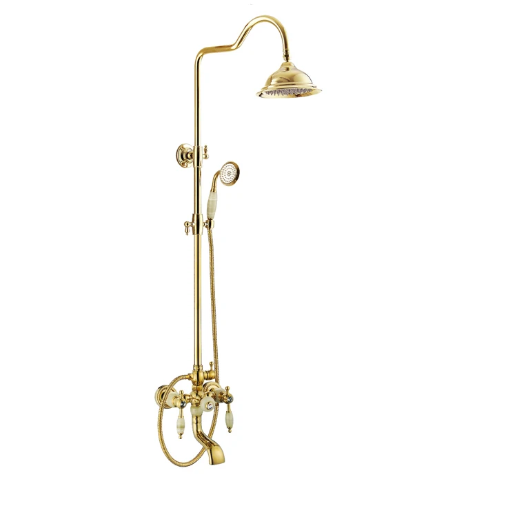 Classic Royal Titanium Gold Cyan Jade Shower Head And Faucet Set Shower Sets And Faucets Bath Shower Mixer