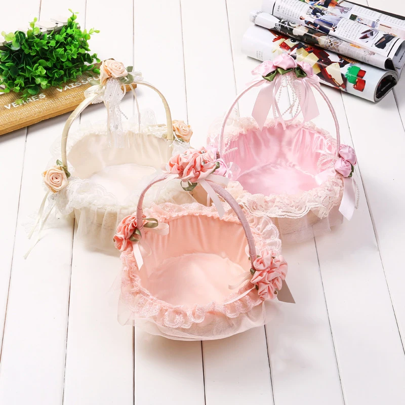 Горячая Распродажа, портативная плетеная корзина из ротанга с голубыми цветами для девочек, портативная корзина для цветов, корзина с лепестками в Корейском стиле