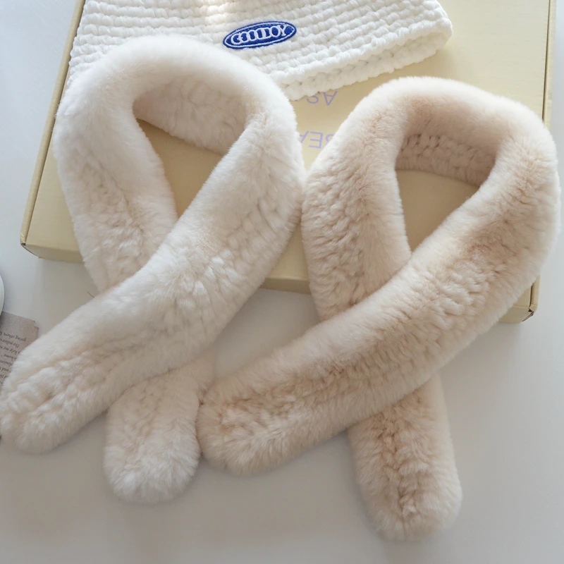 YR039 Accept custom make Hand Knit Products Top Quality Genuine Rex Rabbit Fur Snood Scarf